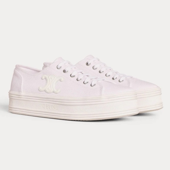 Celine Paris Jane Platform Canvas & Calfskin Sneaker Size 38 / US 8 NIB - Picture 2 of 12